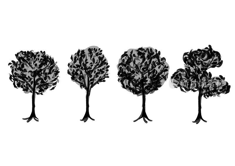 Clip art set of tree clipart　monochrome
